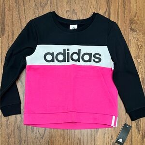 Adidas Girls Size Large/14 Pink White Black Crewneck Sweatshirt New